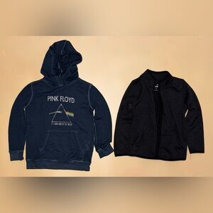 Lot of 2 Kids Hoodie/Fleece Jackets; Navy Pink Floyd & Dark Grey Fleece; 4T,5T